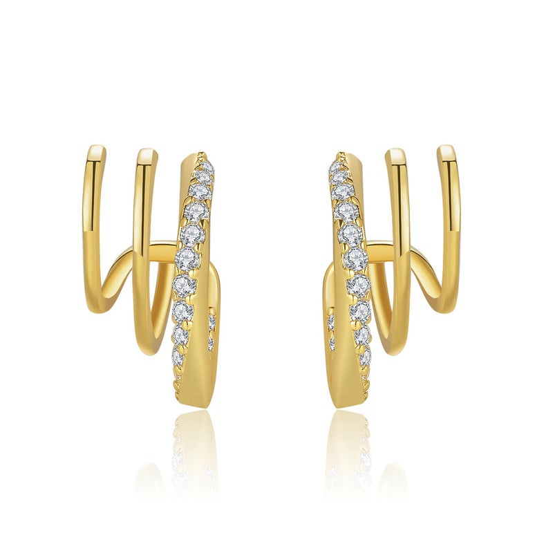 Obidos 14K Gold Plated Triple Huggie Illusion Stud Earrings | Gold Hoop Earrings for Women - Image 3