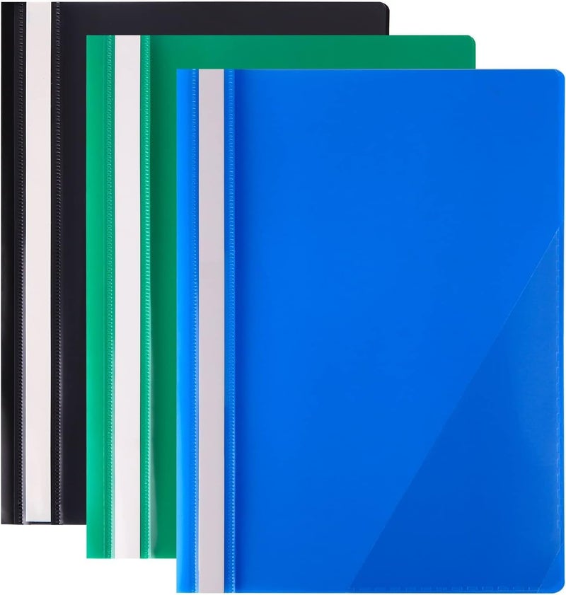Amest All-scene tailored quality A4 Project Folders, Plastic Presentation Document Files Folders, A4 Report Organiser Holder with Transparent Cover And Fastener, 3 Colours (Pack of 6) All-scene compatible build - Image 1