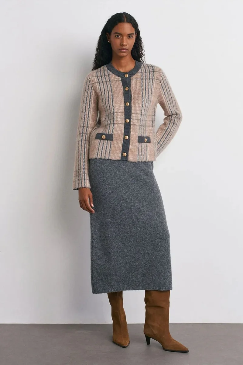 Dilvin Multicolor DILVIN Plaid Jacquard Crew Neck Cardigan for Women | Best Price UAE