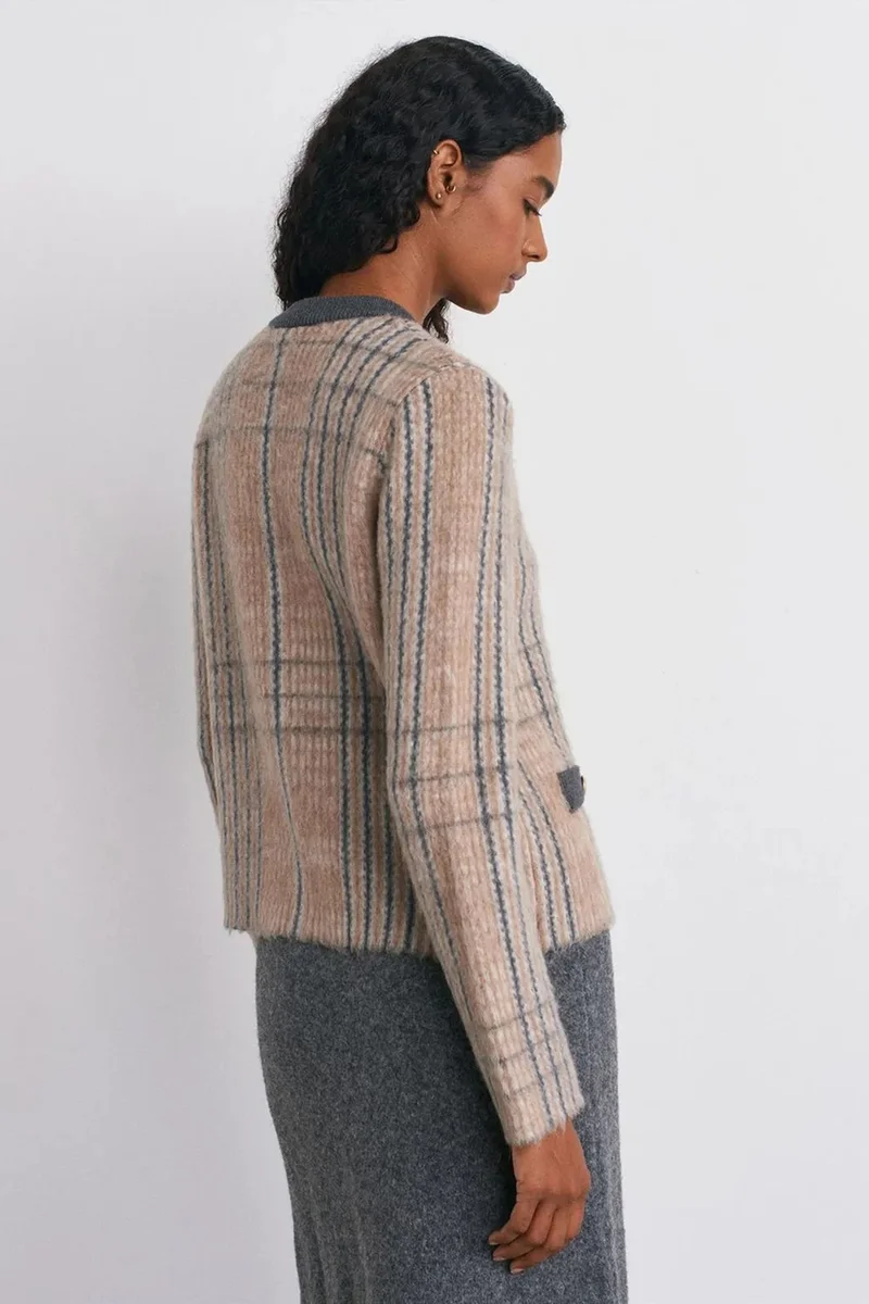 Dilvin Multicolor DILVIN Plaid Jacquard Crew Neck Cardigan for Women | Best Price UAE
