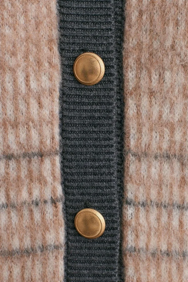 Dilvin Multicolor DILVIN Plaid Jacquard Crew Neck Cardigan for Women | Best Price UAE