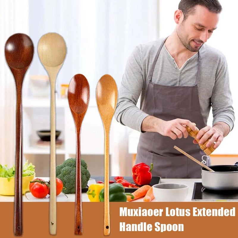 Wooden spoon, long-handled wooden spoon, 33cm round mouth spoon, wooden ladles, wooden tableware, kitchen utensils, stirring spoon - Image 4
