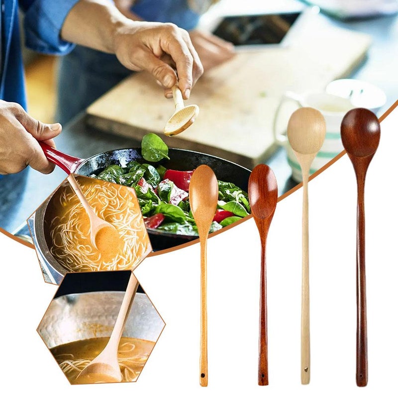 Wooden spoon, long-handled wooden spoon, 33cm round mouth spoon, wooden ladles, wooden tableware, kitchen utensils, stirring spoon - Image 5