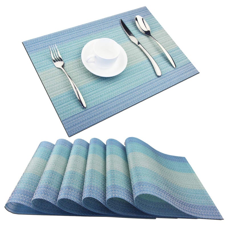 PIGCHCY PlacematWashable Woven NonSlip Insulation Durable Placemat Vinyl Table Mat Set of 6 6pcs Placemats Coastal Blue