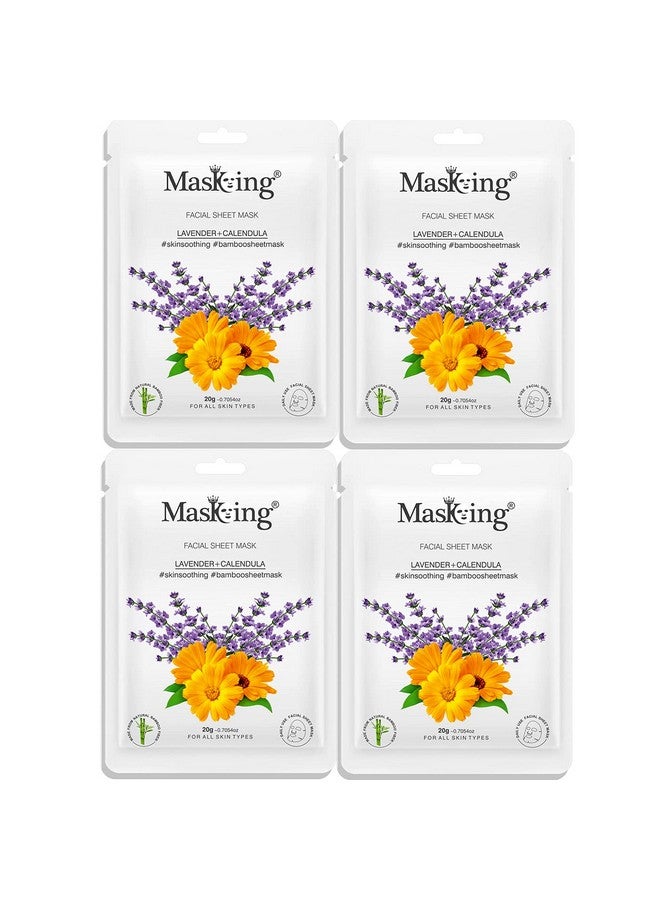 MasKing Bamboo Facial Sheet Mask of Lavender & Calendula for Skin Soothing Ideal for Women & Men, 20ml each (Pack of 4) - Image 1