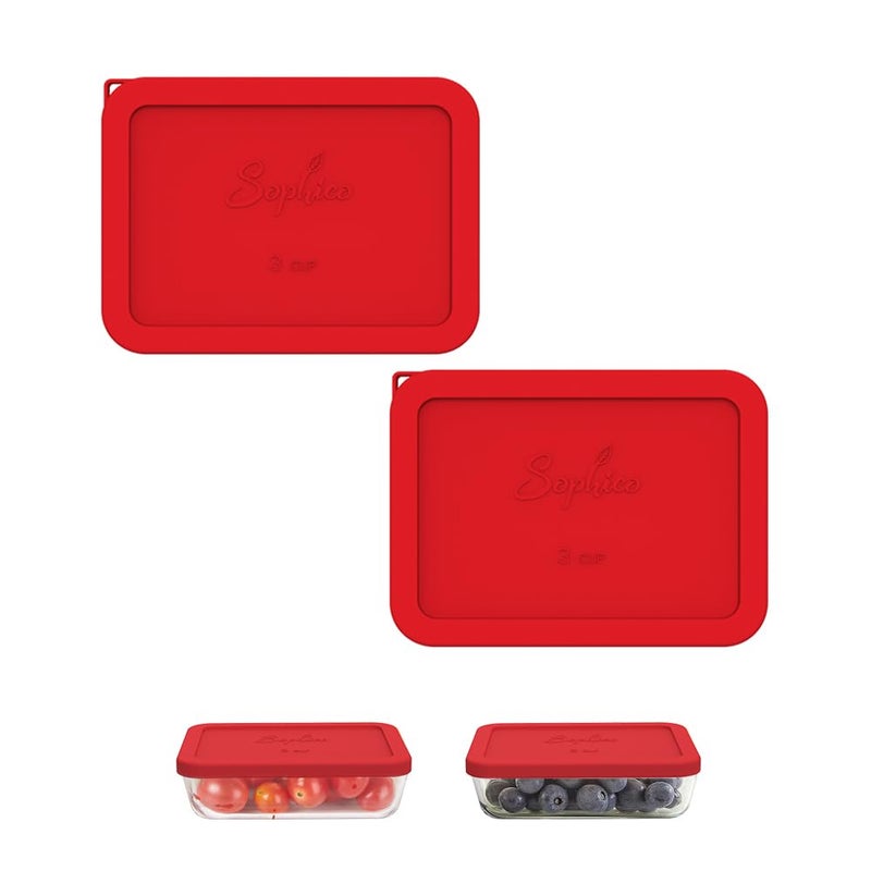 Sophico 3 Cup Rectangle Silicone Storage Cover Lids Replacement for Pyrex 7210PC Glass Bowls Container not Included RED 2 Pack