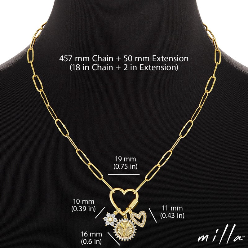 Milla 14K Gold Charm Necklace for Women, 18 inches Paperclip Chain and 2 inches Extension, with Pendants on Carabiner. Safe and Hypoallergenic (Butterfly - Heart - Flower) - Image 3