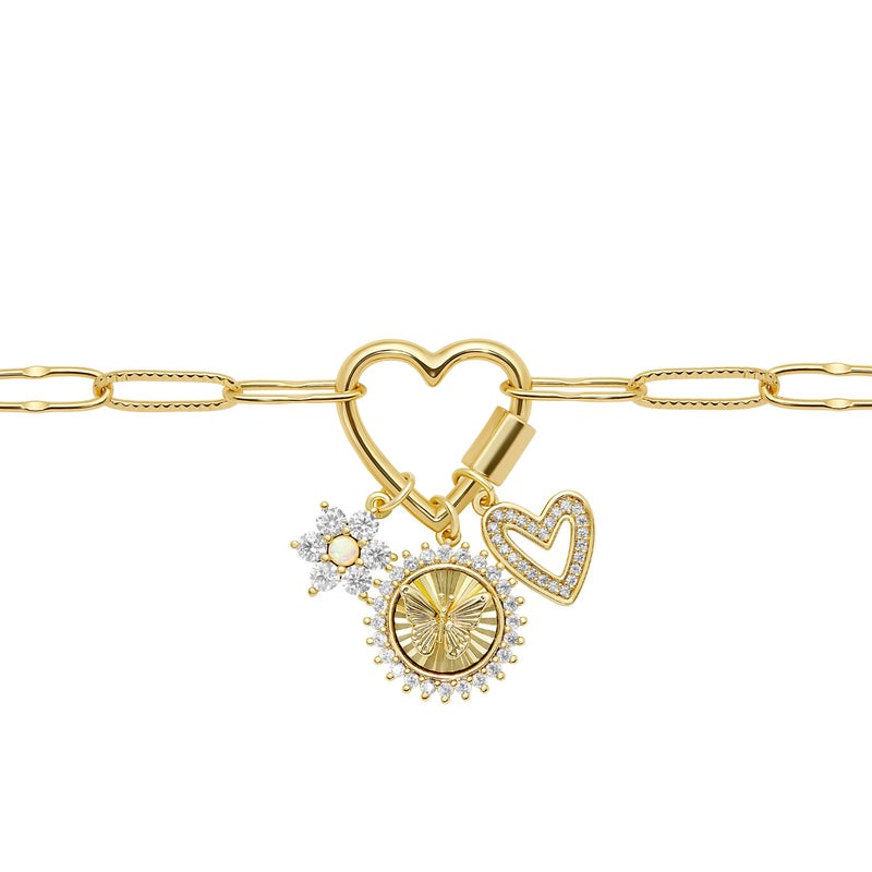 Milla 14K Gold Charm Necklace for Women, 18 inches Paperclip Chain and 2 inches Extension, with Pendants on Carabiner. Safe and Hypoallergenic (Butterfly - Heart - Flower) - Image 4
