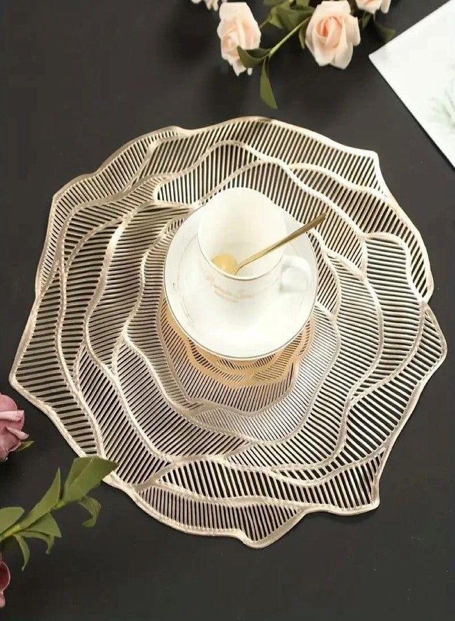 AUOCATTAIL Rose Flower Placemats 4 Set Happy Valentine Day Dining Table Place Mats for Restaurants Hotels and Wedding Home Décor (Gold) - Image 5