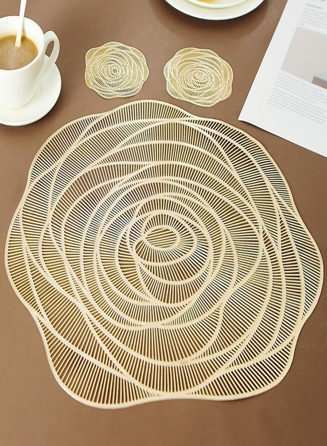 AUOCATTAIL Rose Flower Placemats 4 Set Happy Valentine Day Dining Table Place Mats for Restaurants Hotels and Wedding Home Décor (Gold) - Image 3