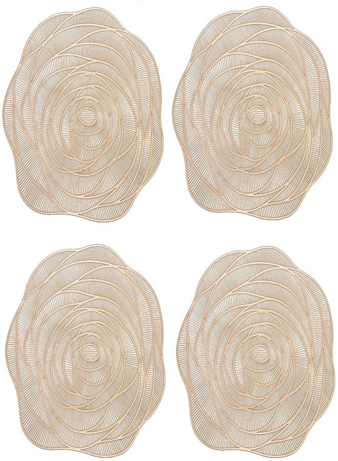 AUOCATTAIL Rose Flower Placemats 4 Set Happy Valentine Day Dining Table Place Mats for Restaurants Hotels and Wedding Home Décor (Gold) - Image 1