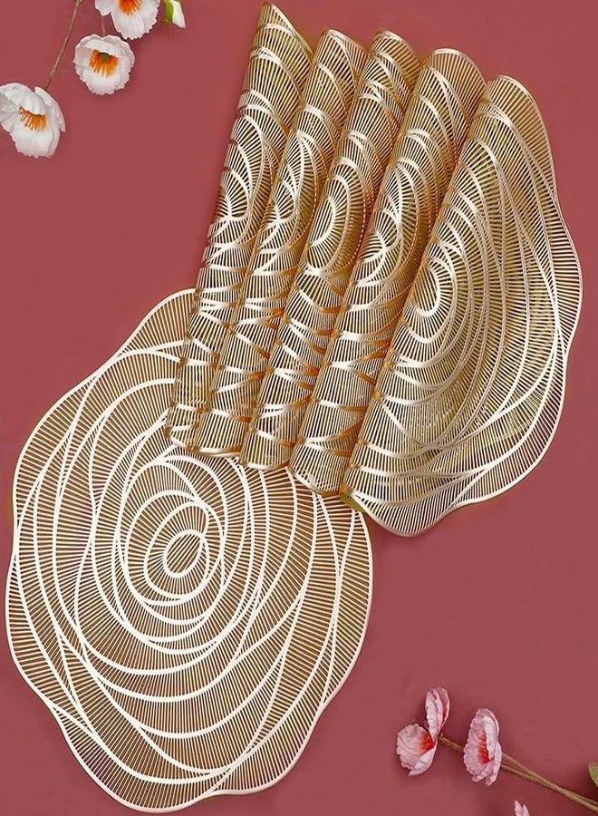 AUOCATTAIL Rose Flower Placemats 4 Set Happy Valentine Day Dining Table Place Mats for Restaurants Hotels and Wedding Home Décor (Gold) - Image 4