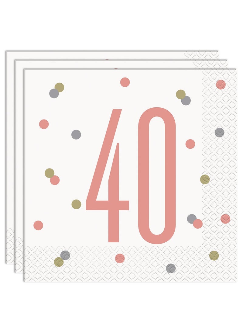 Unique 40 Years Birthday Anniversary Napkins White Pink Party 33cm 16-Pack