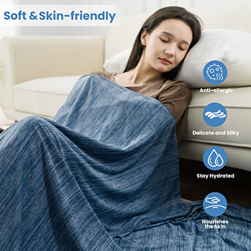 OIGAE Cooling Blanket for Hot Sleepers - Soft & Lightweight Summer Cold Blanket for Night Sweats | Perfect for Bed, Couch, Sofa (Dark Blue, Twin 60" x 80") - Image 5