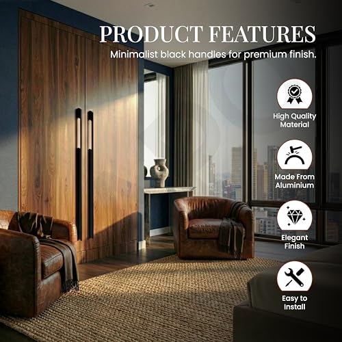LAPO 4 Piece 24 inch Handle for Wardrobe, Long Pull Handle for Cabinet with Comfy Grip, Aluminum Handle for Kitchen, Bedroom, Office, Cabinet Wardrobe with Screws (Black, 600mm (24 inch) M-FB - Image 3