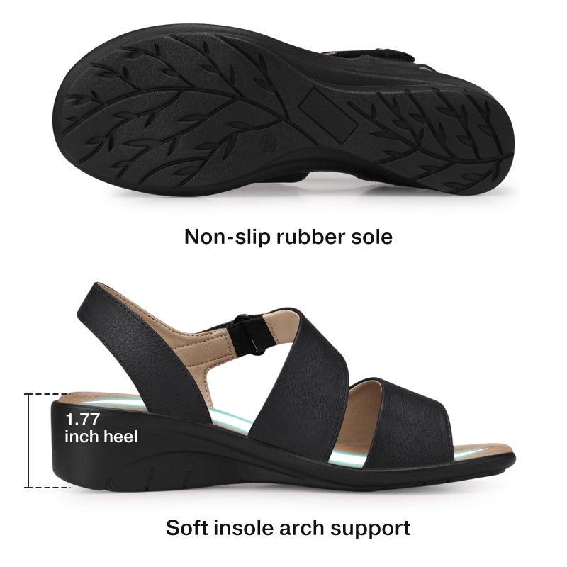 SHIBEVER Women's Low Wedge Heel Black Sandals Dressy Summer Comfortable Ankle Strap Sandals Open Toe Causal Platform Shoes Size 8 - Image 5