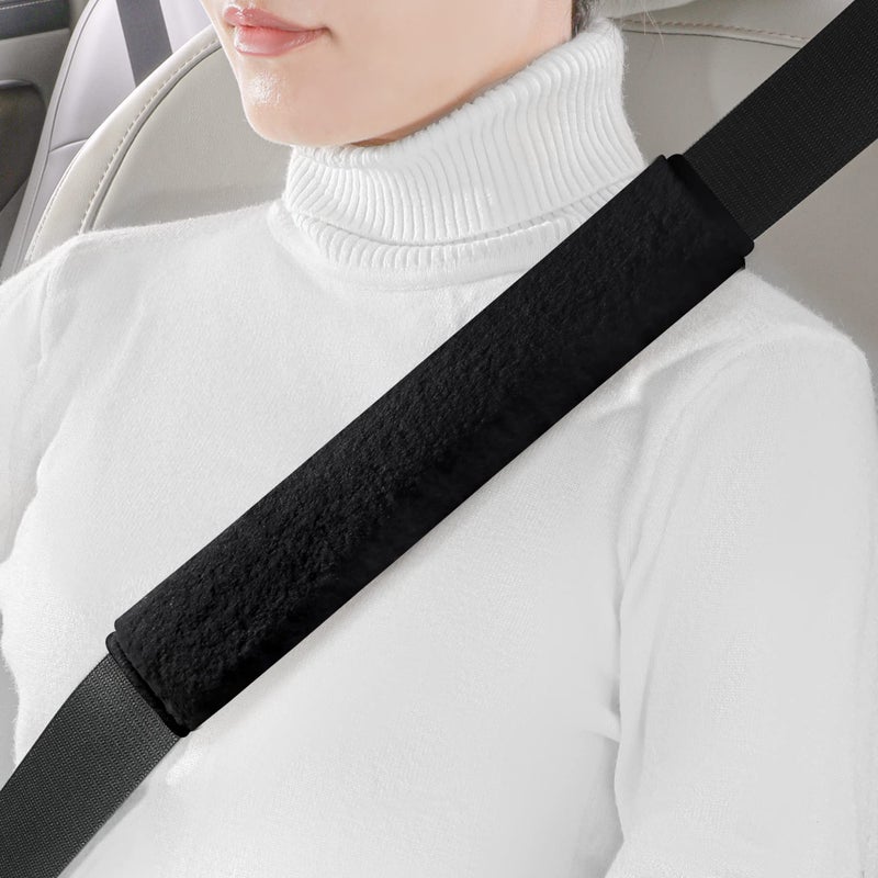 LACDL Extra Long Seatbelt Cover Super Soft Furry for Adults Kids Women Men Thick Plush Full Car Seat Belt Strap Cushion Fluffy Shoulder Pad Protector Auto Interior Accessories Black 105in2pcs - Image 3