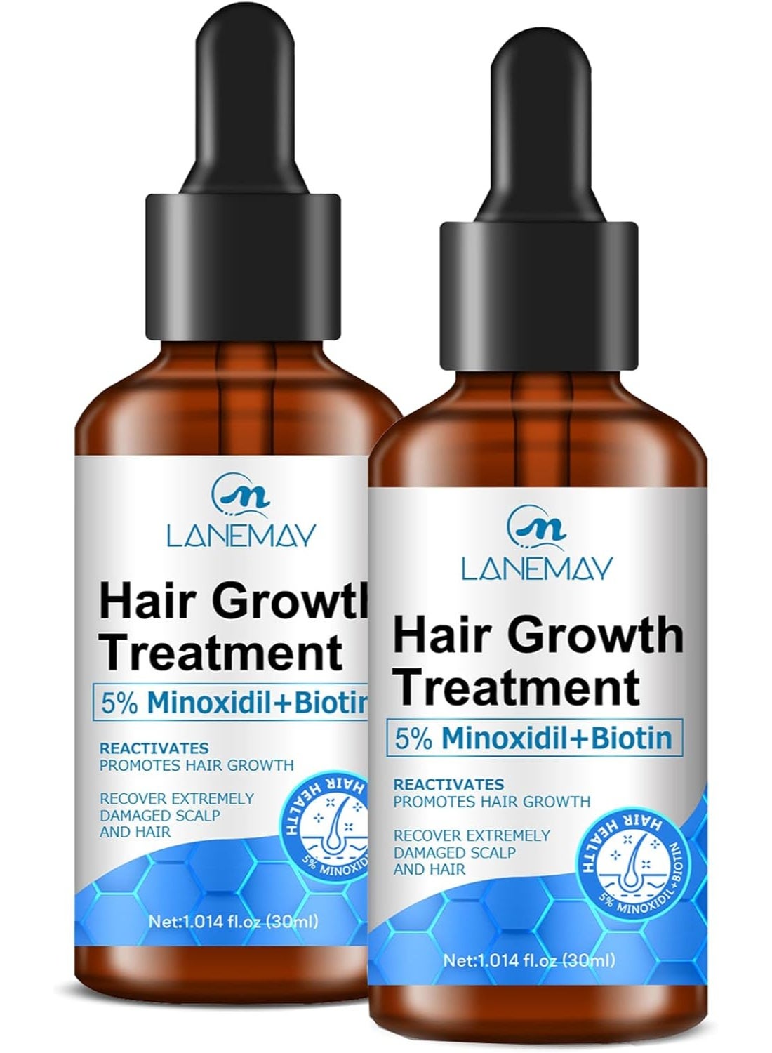 2-pack 5% Minoxidil Biotin Hair Growth Serum Oil for Men and Women,Helps Prevent Hair Fall and Hair Loss,Hair Growth Treatment for Thicker Longer