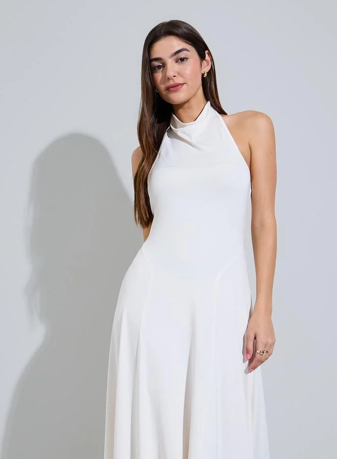 ستايلي Off White Halter Neck A-Line Maxi Dress
