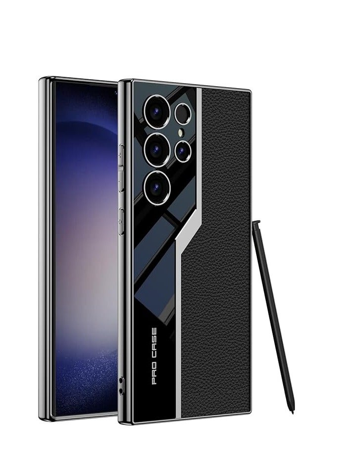 general Case Compatible with Samsung Galaxy S24 Ultra Case Electroplated TPU Frame and Back Leather Cover Slim Shockproof Case for Galaxy S24 Ultra - Image 1