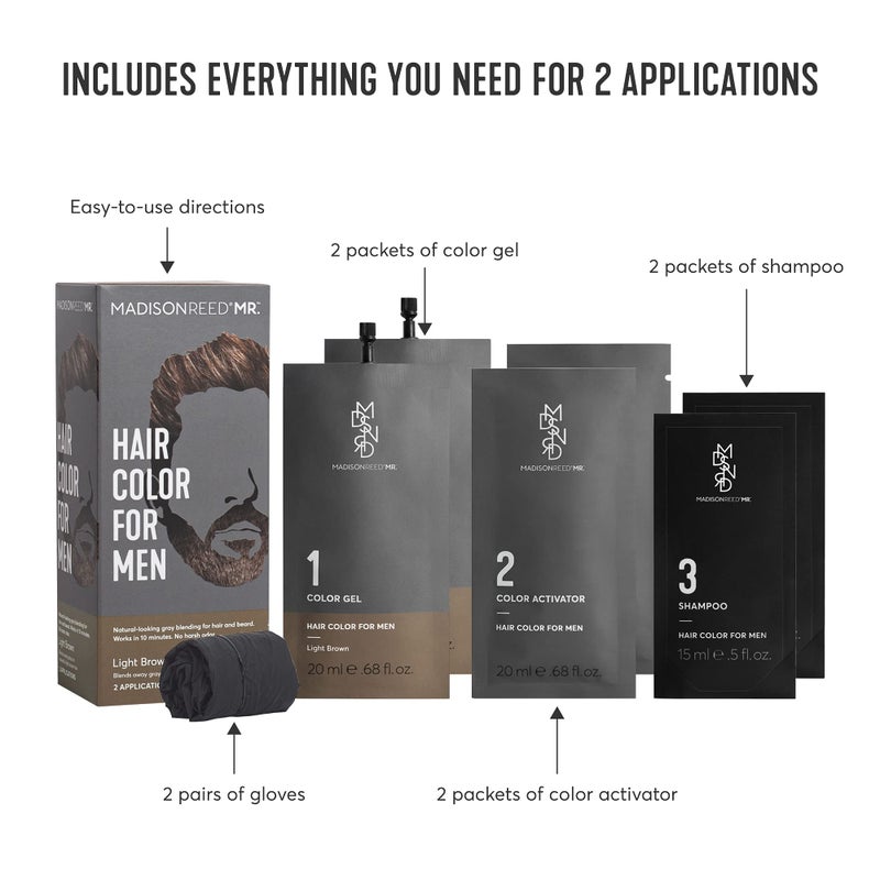 Madison Reed Mr. Hair Color for Men, Light Brown Demi-Permanent Hair Dye, Reduces Grays in 15 Minutes For Hair & Beard, Nourishing & Strengthening, Keratin & Argan Oil, 2 Applications - Image 3
