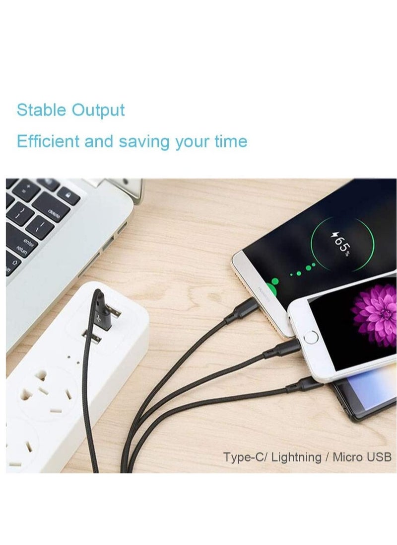 ELTRAZONE - Nylon 3 in 1 fast Charging Cable for Type-C, Micro and iPhone Pins,Smart Charge 3 Port Data Charging Cable,power line(3 in 1 cable) - Image 1