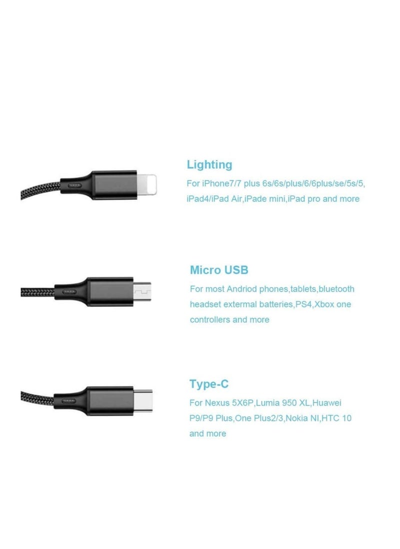ELTRAZONE - Nylon 3 in 1 fast Charging Cable for Type-C, Micro and iPhone Pins,Smart Charge 3 Port Data Charging Cable,power line(3 in 1 cable) - Image 1