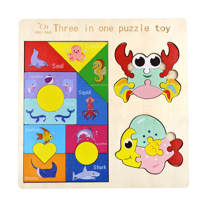 Wooden Children'S Puzzle Tetris Jigsaw Puzzle Game Chess Three-In-One Puzzle Building Blocks Early Education Toy Building Blocks - Image 1