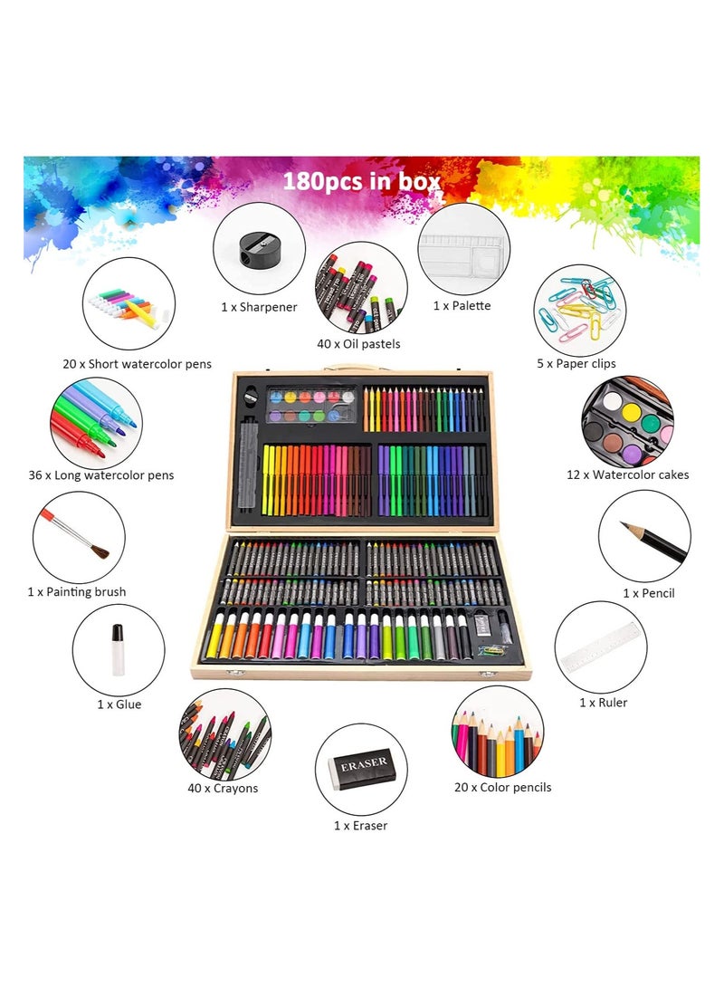 Fearlex 180 Pieces Art Set for Kids | Art Supplies Kit Artists Pen Set for Drawing, Sketching, Painting & Crayons with Oil Pastels Color Pencils and Crayon Markers with Portable Wooden Case | Great Gift for Kids, Children, Student & Teens Beginner Artist - Image 2