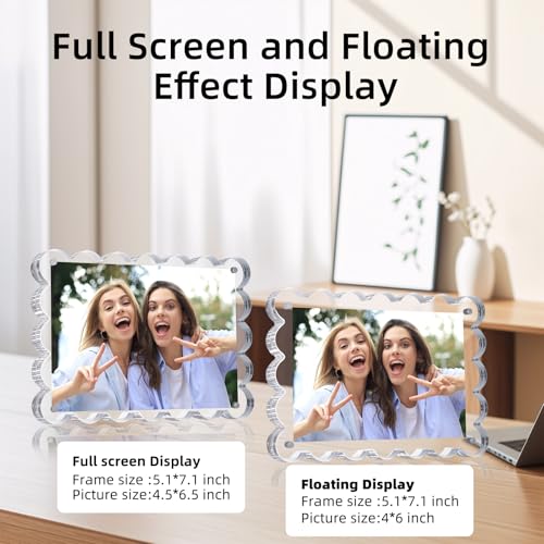 Chivalral 3 Pack Acrylic Picture Frame: 4x6inch Magnetic Picture Frames, Double Sided Magnet Frames,10+10mm Thick Block, Clear Photo Scalloped Frames Freestanding for Desktop Display - Image 3