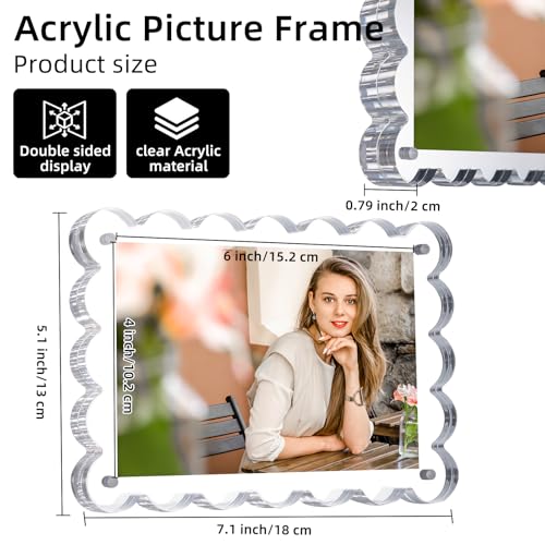 Chivalral 3 Pack Acrylic Picture Frame: 4x6inch Magnetic Picture Frames, Double Sided Magnet Frames,10+10mm Thick Block, Clear Photo Scalloped Frames Freestanding for Desktop Display - Image 2