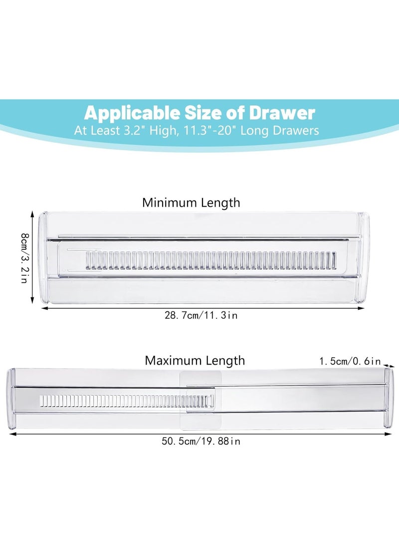 مقسمات أدراج، مجموعة من 4 منظمات أدراج قابلة للتعديل بارتفاع 3.2 بوصة قابلة للتوسيع من 11.3 إلى 20 بوصة، منظم أدراج شفاف قابل للتوسيع للملابس وأدوات المطبخ وأدوات المائدة ومجموعة منظمات أدراج - Image 2