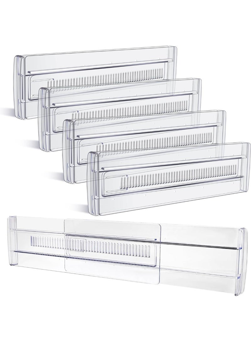 مقسمات أدراج، مجموعة من 4 منظمات أدراج قابلة للتعديل بارتفاع 3.2 بوصة قابلة للتوسيع من 11.3 إلى 20 بوصة، منظم أدراج شفاف قابل للتوسيع للملابس وأدوات المطبخ وأدوات المائدة ومجموعة منظمات أدراج - Image 1