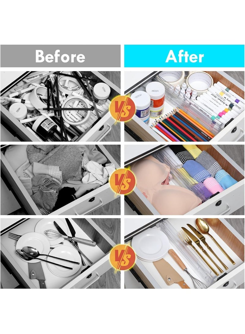 مقسمات أدراج، مجموعة من 4 منظمات أدراج قابلة للتعديل بارتفاع 3.2 بوصة قابلة للتوسيع من 11.3 إلى 20 بوصة، منظم أدراج شفاف قابل للتوسيع للملابس وأدوات المطبخ وأدوات المائدة ومجموعة منظمات أدراج - Image 5