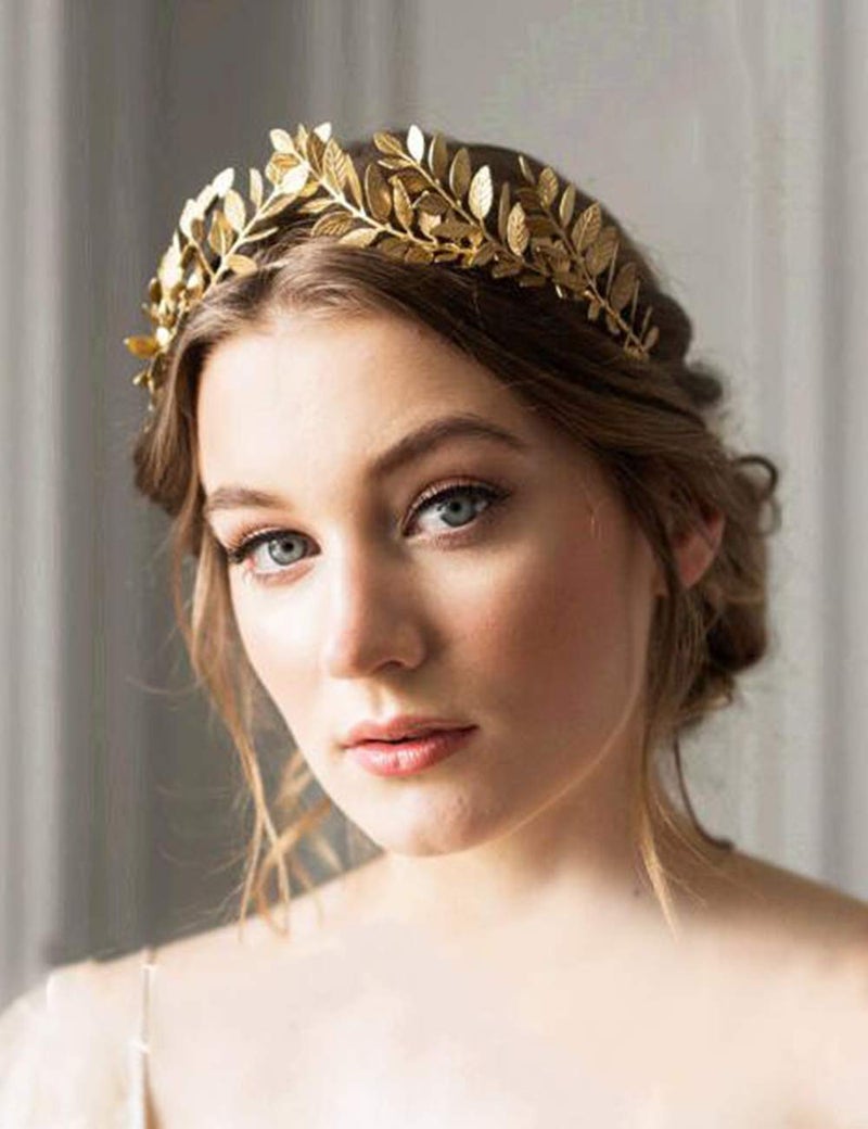 Chargances Bridal Gold Leaf Crown Headband Bridal Tiara Gold Leaf headpiece for Wedding Prom Festival Bridesmaid Hair Accessoriecs(Gold) - Image 3