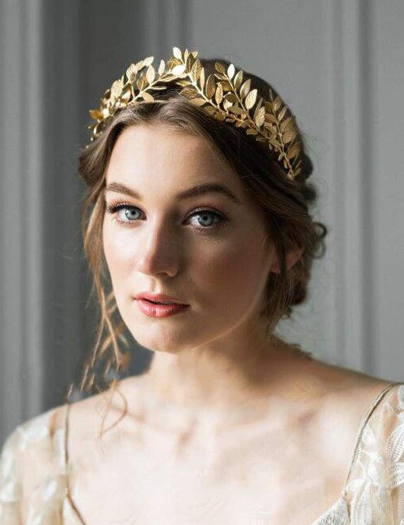 Chargances Bridal Gold Leaf Crown Headband Bridal Tiara Gold Leaf headpiece for Wedding Prom Festival Bridesmaid Hair Accessoriecs(Gold) - Image 2