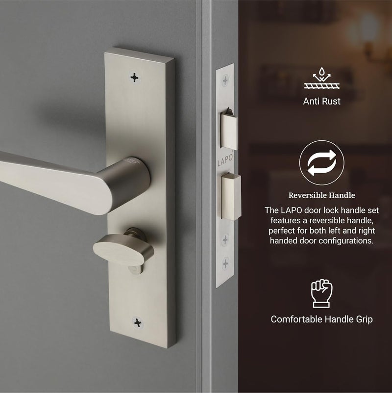 LAPO LAPO Door Lock for Main Door Mortise Door Lock for Home Door Lock Handle Set for Bedroom Mortise Handle Set with 3 Brass Keys Satin Matt Finish 3 Years Warranty RO160CY  - Image 4