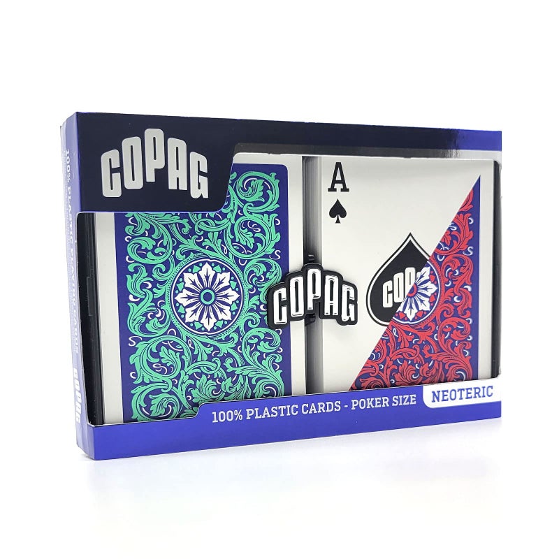 Copag 1546 Neoteric Design 100 Plastic Playing Cards Poker Size Standard GreenRed Regular Index 1 Set - Image 3