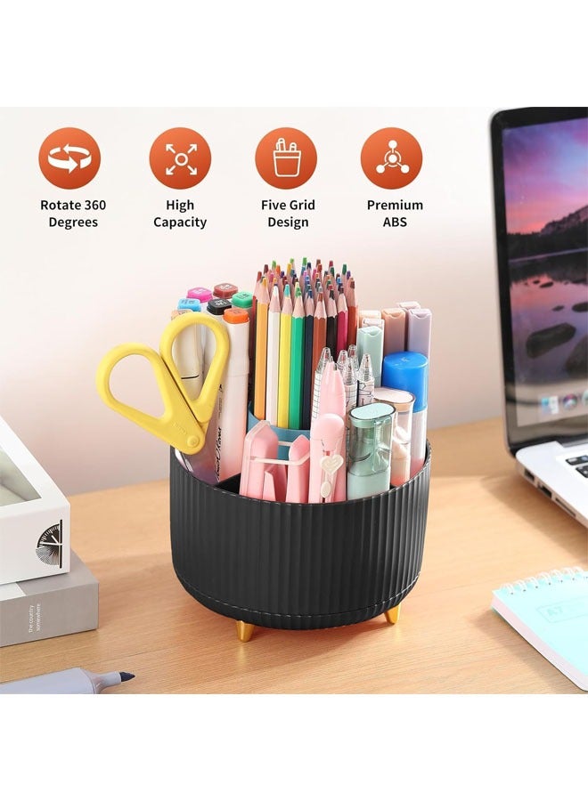 Hihonor Desk Organizers and Accessories 10Pcs Set with 360-Degree Rotating Pen Holder, Tape Dispenser, Stapler, Staple Remover, 1000 Staples, Tape, Clips Set, Ruler, Scissor, Pen (Black)  - Image 2