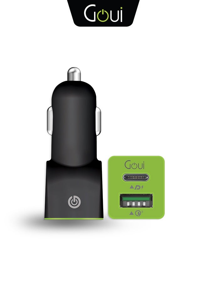 36W Super Fast Car Charger, Dual USB Ports Car Charger Duo PD (Type-C PD + USB-A QC3.0), Fast & Safe Charging for iPhone 17/16 /15/14 Series, Samsung, Galaxy, iPad Pro, AirPods, Huawei and More, Stylish and Compact Design Black/Green