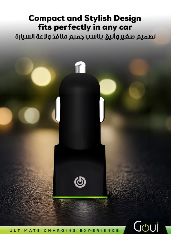 جوي شاحن سيارة فائق السرعة بقدرة 38 ​​واط كحد أقصى، شاحن سيارة دو بي دي بمنفذين USB (منفذ Type-C بتقنية PD + منفذ USB-A بتقنية الشحن السريع QC3.0)، شحن سريع وآمن لأجهزة آيفون 17/16/15/14، وسامسونج، وجالاكسي، وآيباد برو، وإيربودز، وهواوي، وغيرها، تصميم أنيق وصغير الحجم أسود/أخضر - Image 3