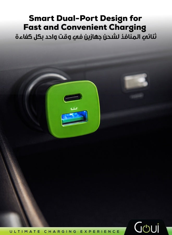 جوي شاحن سيارة فائق السرعة بقدرة 38 ​​واط كحد أقصى، شاحن سيارة دو بي دي بمنفذين USB (منفذ Type-C بتقنية PD + منفذ USB-A بتقنية الشحن السريع QC3.0)، شحن سريع وآمن لأجهزة آيفون 17/16/15/14، وسامسونج، وجالاكسي، وآيباد برو، وإيربودز، وهواوي، وغيرها، تصميم أنيق وصغير الحجم أسود/أخضر - Image 4
