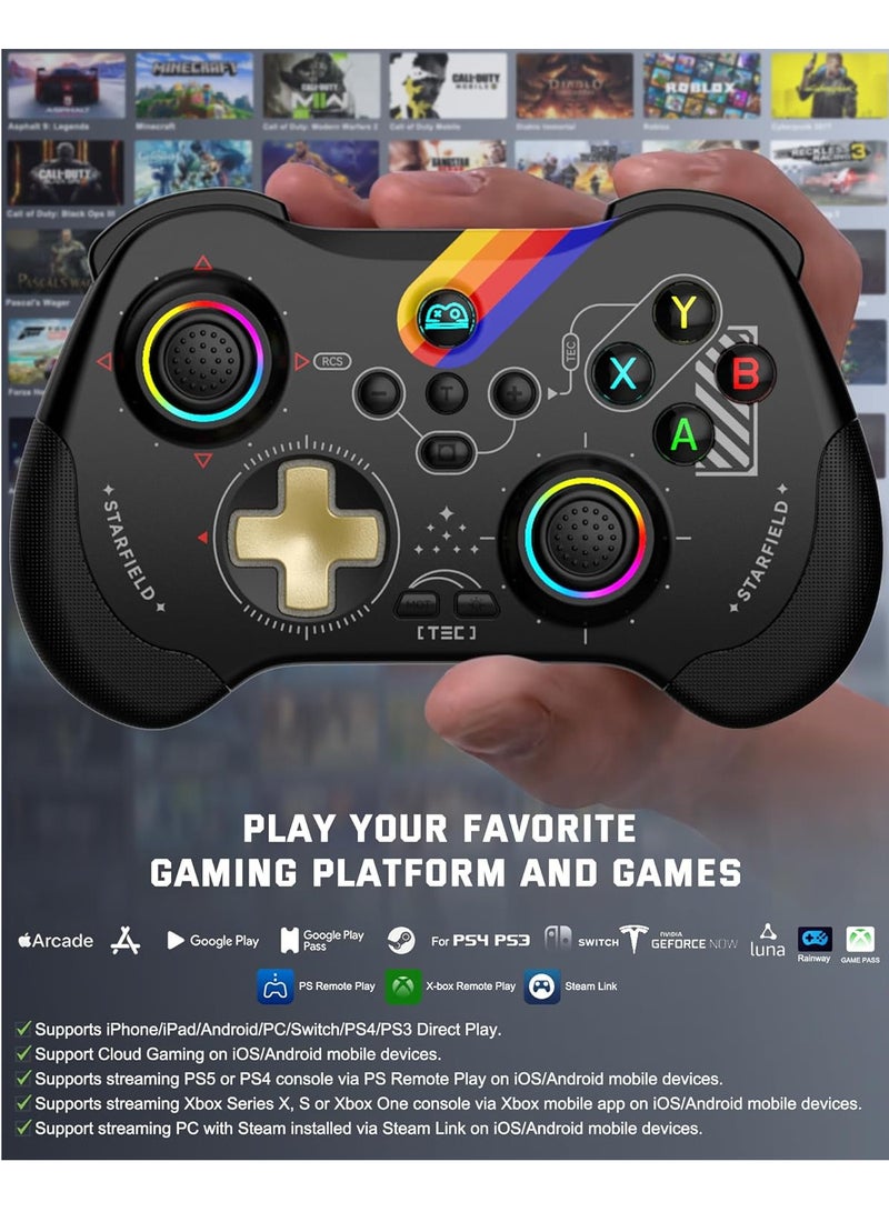Mobile Gaming Controller for iPad/iPhone/Tablet, Cloud Controller Remote Joystick for iOS/Android, Wireless Switch Controller with Macro ons/Hall-Rocker/Hall-Trigger/Dual Vibration (Starry Black) - Image 4
