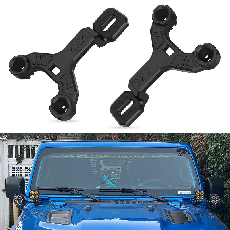 ADTOPI Dual APillar Mount Cowl Light Mount Dual APillar Hood Bracket for LED Work Driving Light Pods Comaptible with Jeep Wrangler JLJLU and Gladiator JT 20182025 2PCS