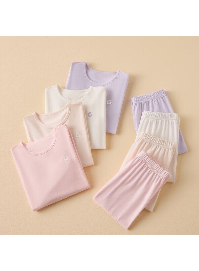 Herbal primary color Herbal Original Children's Thermal Underwear Set Girls Autumn Long Johns Crew Neck New Youth Cotton Wool Pajamas - Image 1