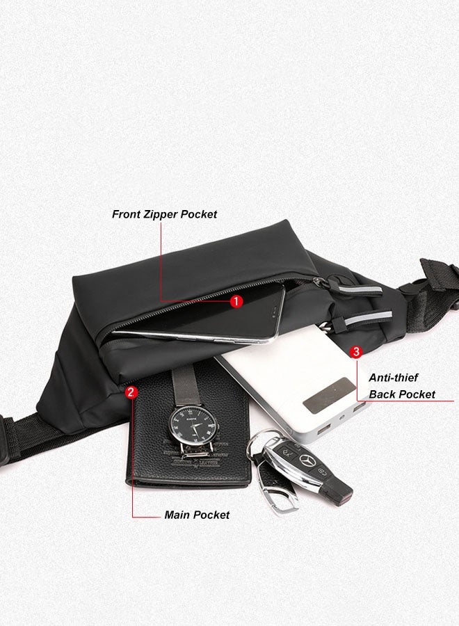 Hanayo Sling Bag Men's Shoulder Bag Casual Sports Fashion Women's and Men's Running Waist Bag Crossbody Waist Bag with Adjustable Shoulder Strap Backpack(Black) - Image 5