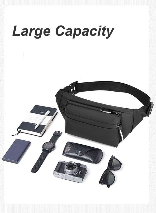 Hanayo Sling Bag Men's Shoulder Bag Casual Sports Fashion Women's and Men's Running Waist Bag Crossbody Waist Bag with Adjustable Shoulder Strap Backpack(Black) - Image 4