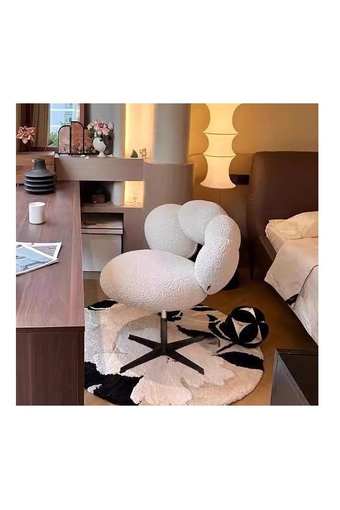 Tanwer Female bedroom dressing stool, cream style rotatable makeup chair, lamb wool - Image 3