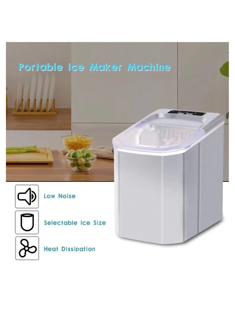 Generic - Ice Maker Machine for Home, Portable Counter Top Small Ice Cube Machine, Electric Silent Ice Machine with Scoop & Removable Basket, Easy Operation, 9 Ice Cubes Within 6-13 Minutes, Silver (Silver) - Image 1