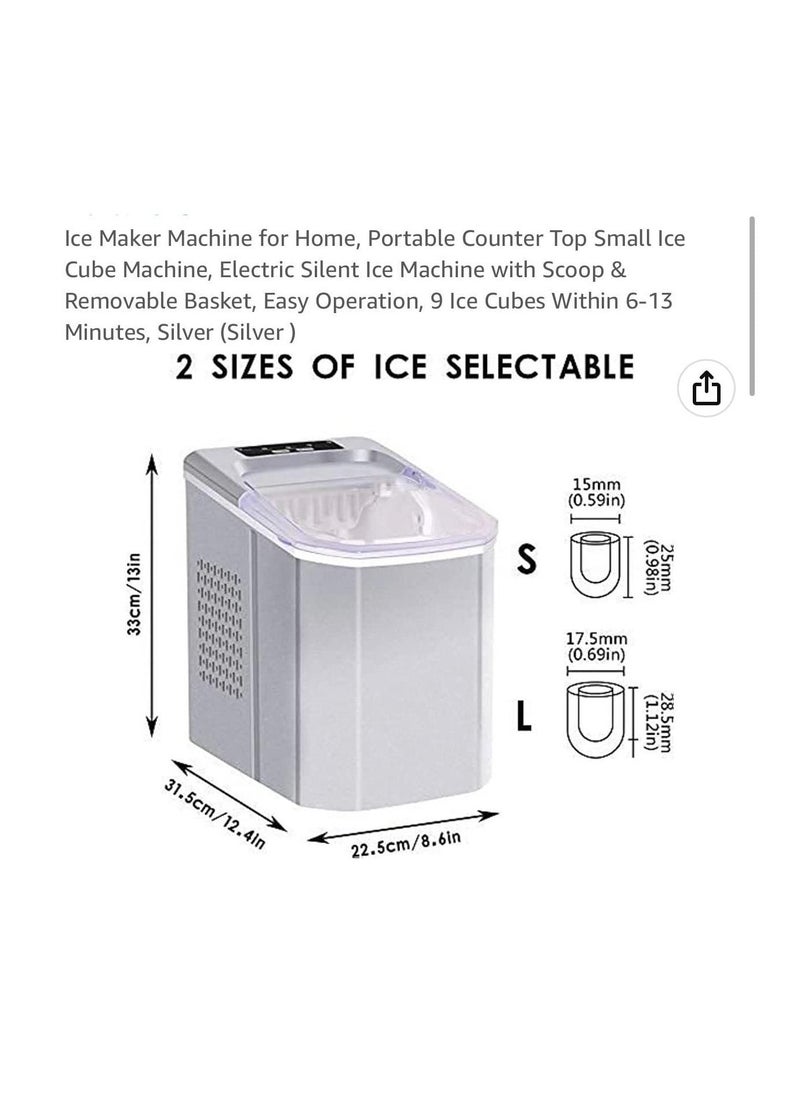 Generic - Ice Maker Machine for Home, Portable Counter Top Small Ice Cube Machine, Electric Silent Ice Machine with Scoop & Removable Basket, Easy Operation, 9 Ice Cubes Within 6-13 Minutes, Silver (Silver) - Image 1